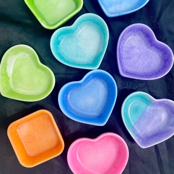 Tie Dye Jewelry Dishes / Square and Heart Shaped Trays / Handmade Pastel Dish - Picture 1 of 17